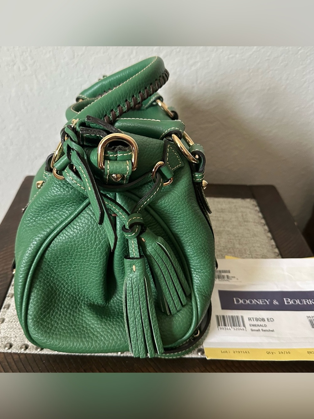 Dooney & Bourke Small Pebbled Leather Satchel - Emerlad - Picture 6 of 11